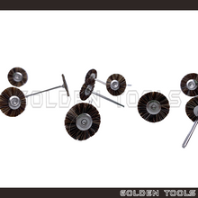 Load image into Gallery viewer, 21mm Abrasive Mounted Soft Grey Goat Hair Wheel Brush 2.35mm Shank Jewellery Metal Polish Dental Polishing Kain Kilat