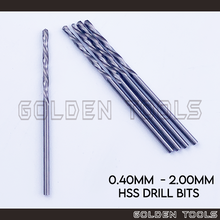 Load image into Gallery viewer, 0.4mm-2.0mm HSS Premium Quality Micro Mini Twist Drill Bits Jewellery Tools Hand Drilling Metal Cutting Tool Wood Drill