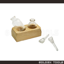 Load image into Gallery viewer, Two Round Bottom Flasks Acid Bottle Set With Glass Lid Stirrer And Wood Block Container Acid Laboratory Gold Carat Test