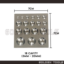 Load image into Gallery viewer, 12 Cavity / 18 Cavity Dapping Block Half Sphere 3mm -14mm / 3mm - 20mm Metal Shaping Jewellery Casting Tools DIY