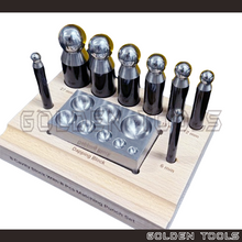 Load image into Gallery viewer, 9 Pcs Steel Dapping Punches & Dapping Block Set Dome Punches and Block Handicraft Art DIY Jewellery Making Tools
