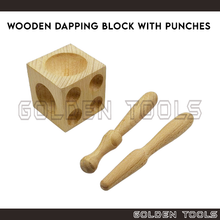 Load image into Gallery viewer, Wooden Dapping Doming Block with 2 Punches DIY Tools Jewellery Metal Sheet Hand Tools