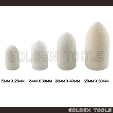 Load image into Gallery viewer, 15mm / 16mm / 20mm / 25mm Unmounted Solid White Felt Cone Bob Jewellery Polishing Buff Dental Metal Polishing Tools
