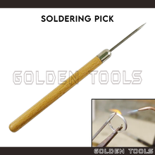 Load image into Gallery viewer, Titanium Soldering Pick Solder Pick Wooden Handle Jewellery Needle Tool Clay Modelling Sculpting DIY Craft
