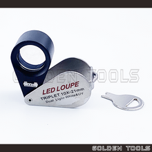 Load image into Gallery viewer, 18mm 21mm 10X 15X Silver Color Arc Form Triplet Jewellery Loupe Folding Magnifier Pocket Loupe Gemstone Kanter Pembesar
