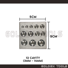 Load image into Gallery viewer, 12 Cavity / 18 Cavity Dapping Block Half Sphere 3mm -14mm / 3mm - 20mm Metal Shaping Jewellery Casting Tools DIY
