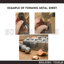 Load image into Gallery viewer, 9 Pcs Steel Dapping Punches &amp; Dapping Block Set Dome Punches and Block Handicraft Art DIY Jewellery Making Tools
