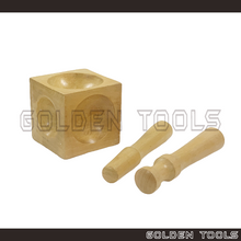 Load image into Gallery viewer, Wooden Dapping Doming Block with 2 Punches DIY Tools Jewellery Metal Sheet Hand Tools
