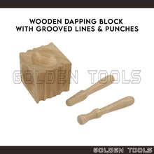 Load image into Gallery viewer, Wooden Dapping Doming Block Grooved Lines with 2 Punches DIY Tools Jewellery Metal Sheet Hand Tools

