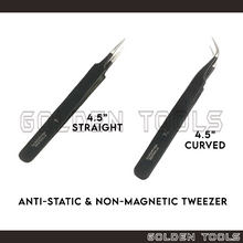 Load image into Gallery viewer, 4.5" Anti-Static Non-magnetic Tweezer With 45° Curved/Straight Smooth Tip Jewelry Precision Electronic ESD Holding Tools
