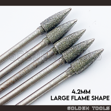 Load image into Gallery viewer, 4.2mm Large Flame Shape Diamond Burs With 2.35mm Shank Swiss Burs Drill High Speed Handpiece Dental Tool Jewellery
