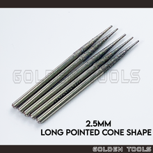 Load image into Gallery viewer, 2.5mm Long Pointed Cone Shape Diamond Burs With 2.35mm Shank Swiss Burs Drill High Speed Handpiece Dental Tool Jewellery
