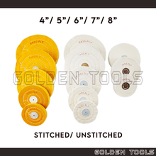 Load image into Gallery viewer, 50 Ply Stitched / Unstitched Disk Cloth Polishing Buff Wheel Leather Center Jewellery Polishing Metal Polishing Tools
